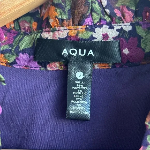 Aqua Multicolor Floral Long Sleeve Ruffled Mini Smocked Dress Exclusive Small - Picture 7 of 11